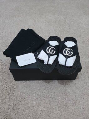 NIB Gucci Men's Riviera Thong Sandal Black GG 8.5
